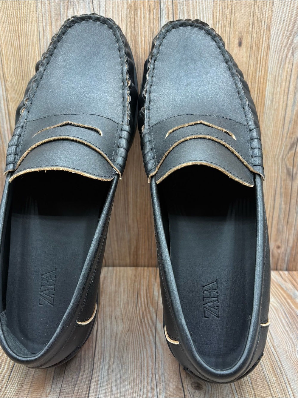 Zara Mens Penny Loafers Classic Leather Black Slip On EU 43 - Picture 5 of 8